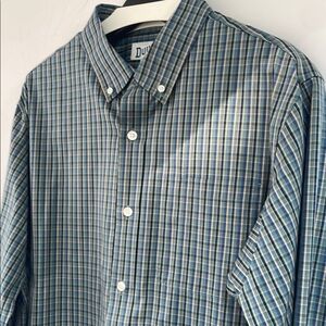 Duluth Trading Co Men’s Green Blue Plaid Cotton Casual Button Down Shirt Large